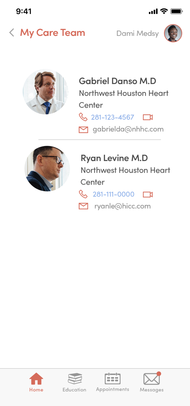 My Care Team: easily access contact information for your healthcare providers.