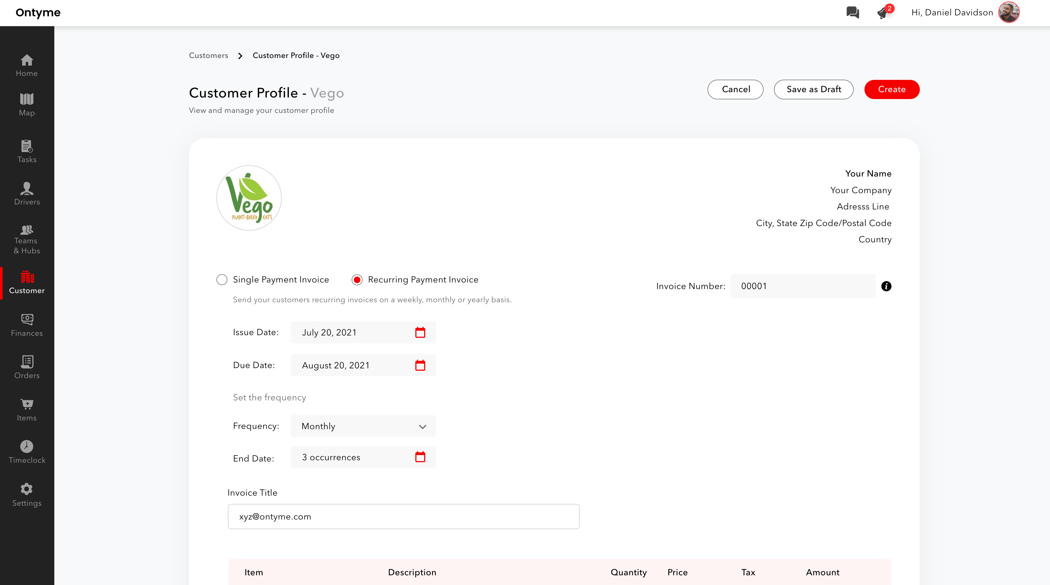 Customer profile and recurring invoicing feature.