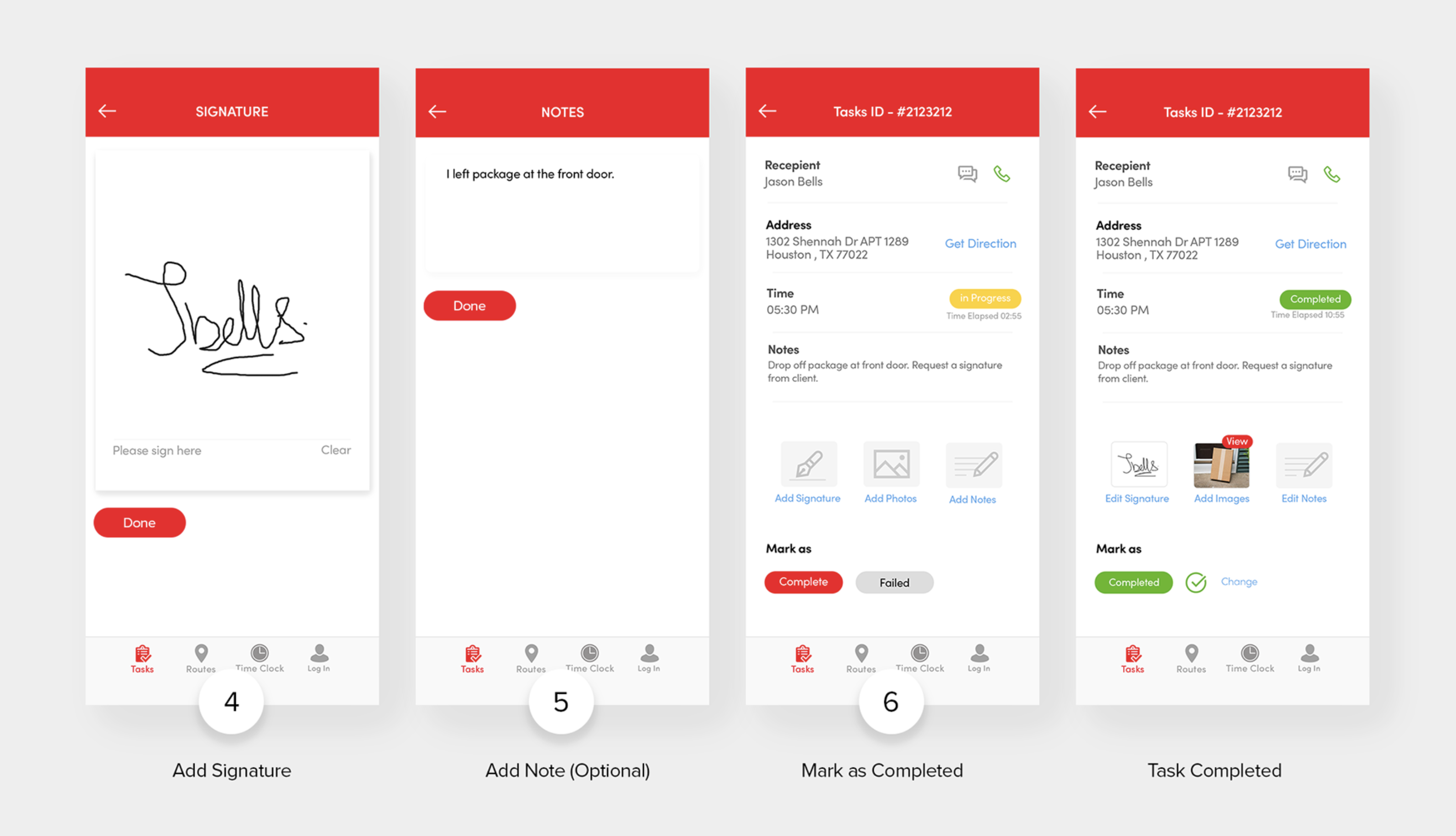 Streamlined proof-of-delivery workflow with image capture and signatures.